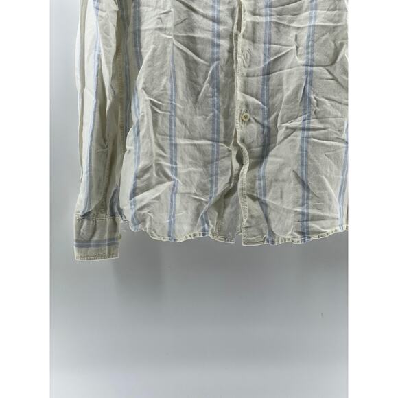 ZARA Men's White-Blue Striped Linen-Blend Button-Up Long Sleeve Top SZ M - Picture 5 of 11